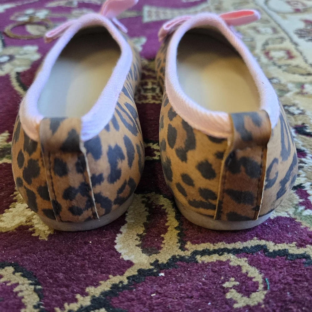 Elephantino Leopard Print Kids Shoes with Pink Bow, Size 11